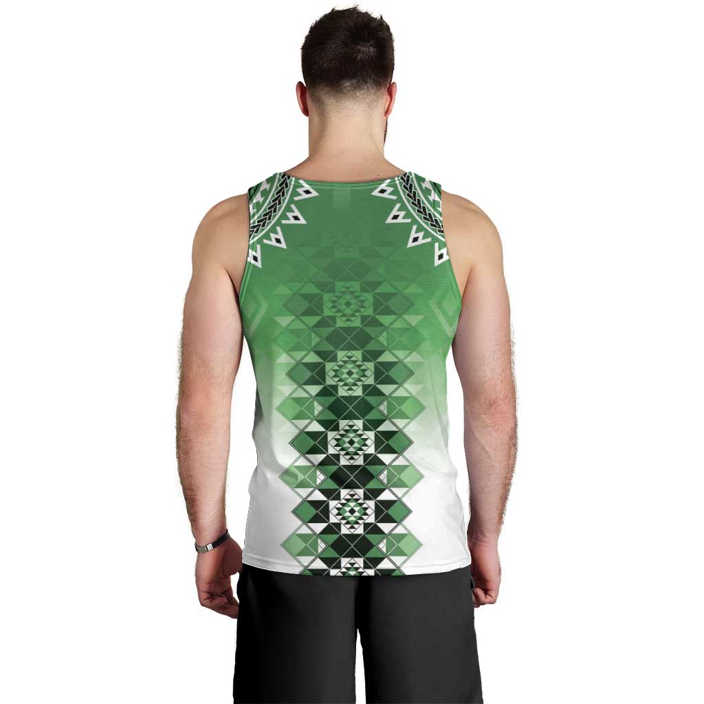New Zealand Men Tank Top Poutama Mix Green Taniko Inspired Art LT05