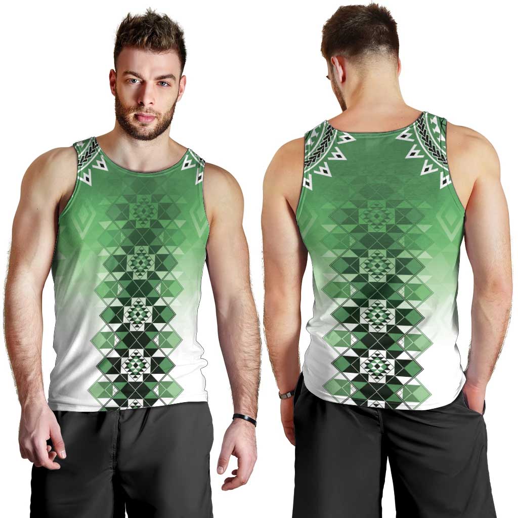New Zealand Men Tank Top Poutama Mix Green Taniko Inspired Art LT05
