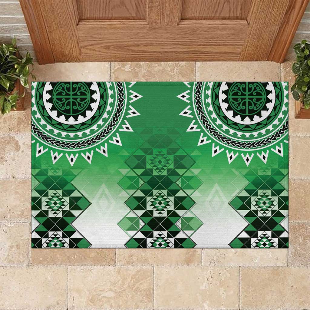 New Zealand Rubber Doormat Poutama Mix Green Taniko Inspired Art LT05