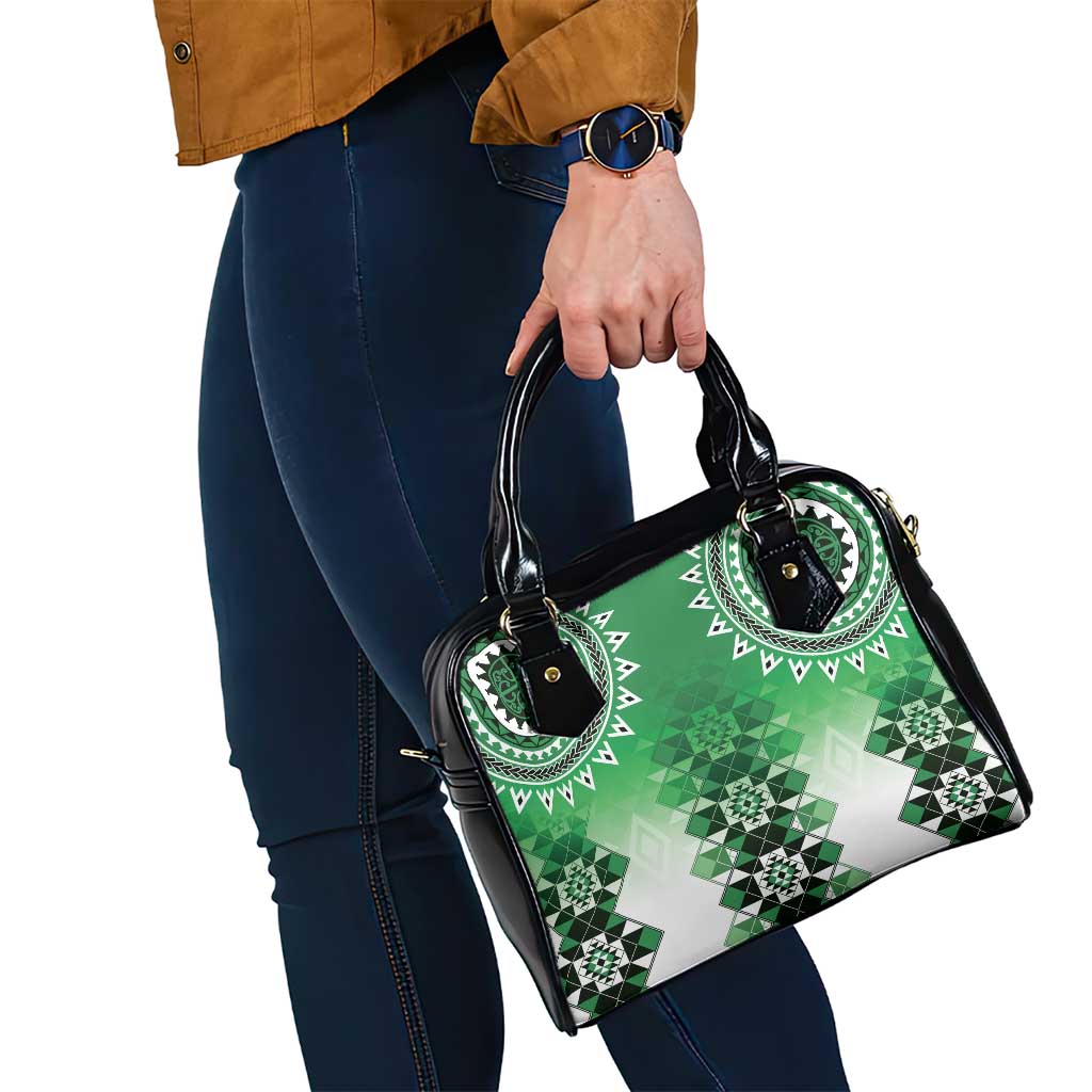 New Zealand Shoulder Handbag Poutama Mix Green Taniko Inspired Art LT05