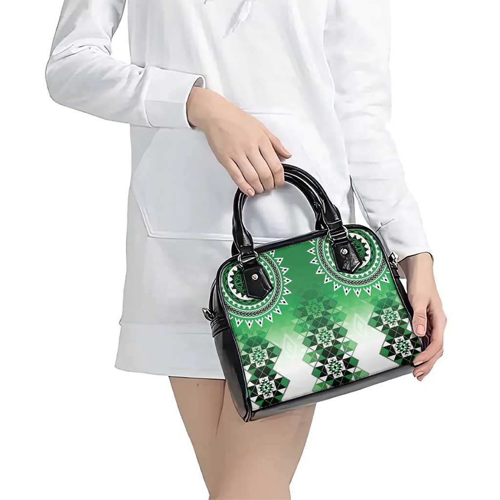 New Zealand Shoulder Handbag Poutama Mix Green Taniko Inspired Art LT05