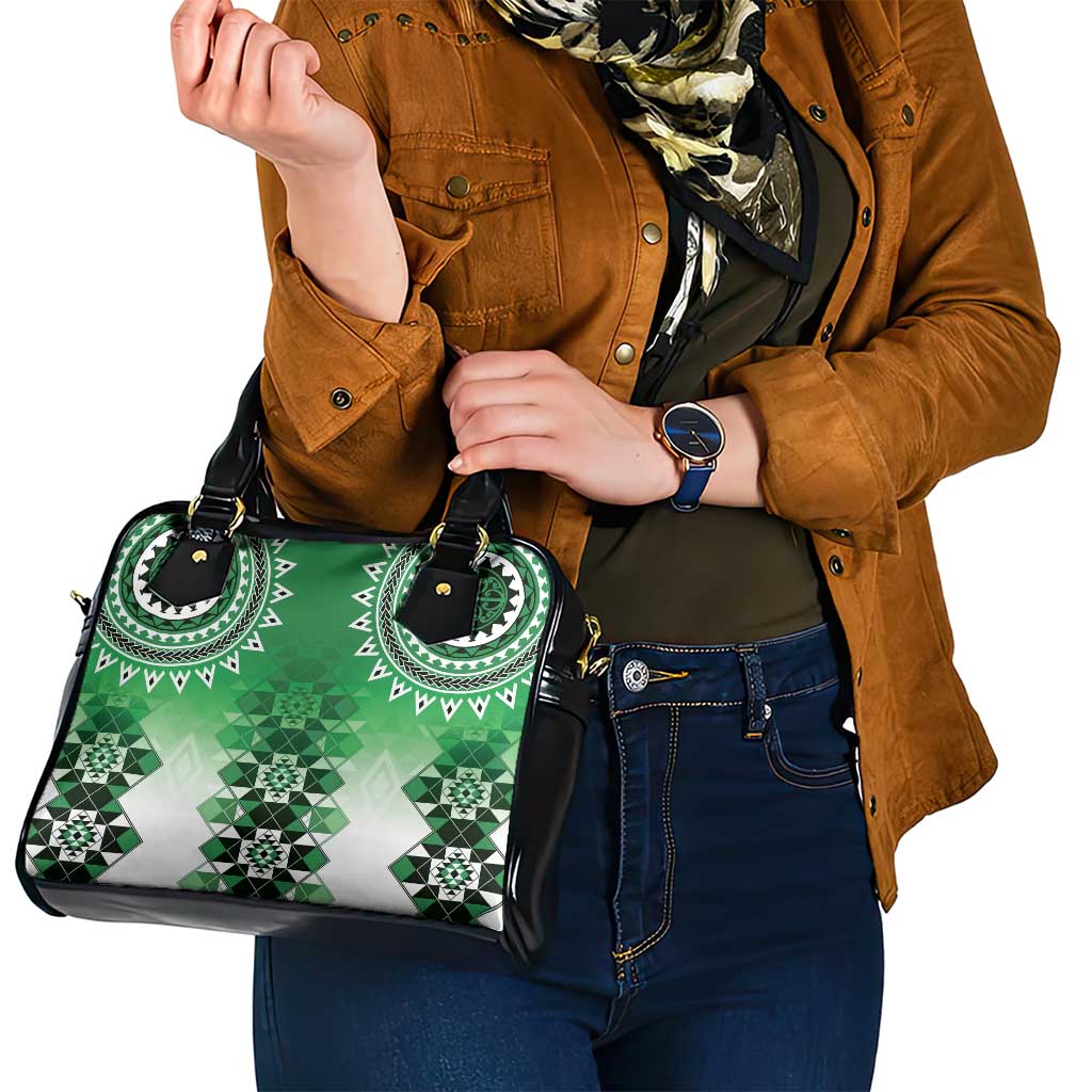 New Zealand Shoulder Handbag Poutama Mix Green Taniko Inspired Art LT05
