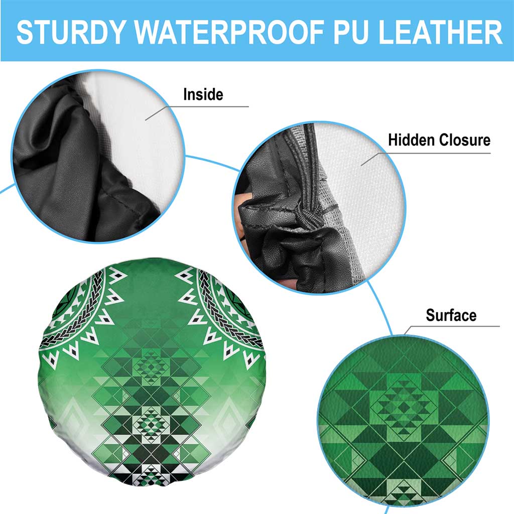 New Zealand Spare Tire Cover Poutama Mix Green Taniko Inspired Art LT05