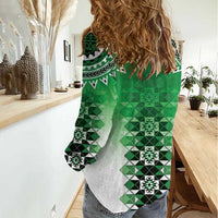 New Zealand Women Casual Shirt Poutama Mix Green Taniko Inspired Art LT05 - Polynesian Pride