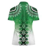 New Zealand Women Polo Shirt Poutama Mix Green Taniko Inspired Art LT05 - Polynesian Pride