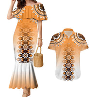 New Zealand Couples Matching Mermaid Dress and Hawaiian Shirt Poutama Mix Orange Taniko Inspired Art LT05 Orange - Polynesian Pride