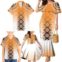 New Zealand Family Matching Mermaid Dress and Hawaiian Shirt Poutama Mix Orange Taniko Inspired Art LT05 - Polynesian Pride