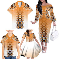 New Zealand Family Matching Off The Shoulder Long Sleeve Dress and Hawaiian Shirt Poutama Mix Orange Taniko Inspired Art LT05 - Polynesian Pride