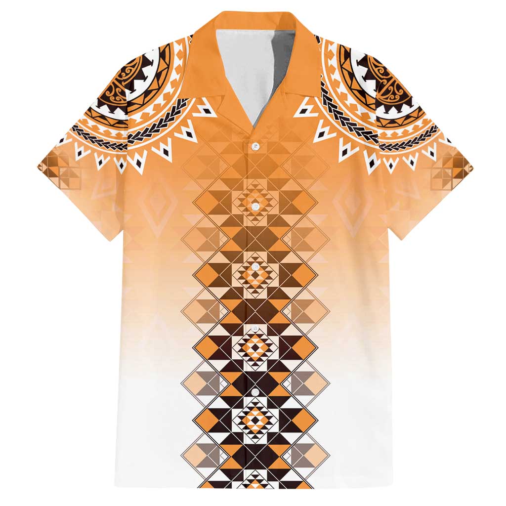 New Zealand Family Matching Off Shoulder Maxi Dress and Hawaiian Shirt Poutama Mix Orange Taniko Inspired Art LT05 Dad's Shirt - Short Sleeve Orange - Polynesian Pride