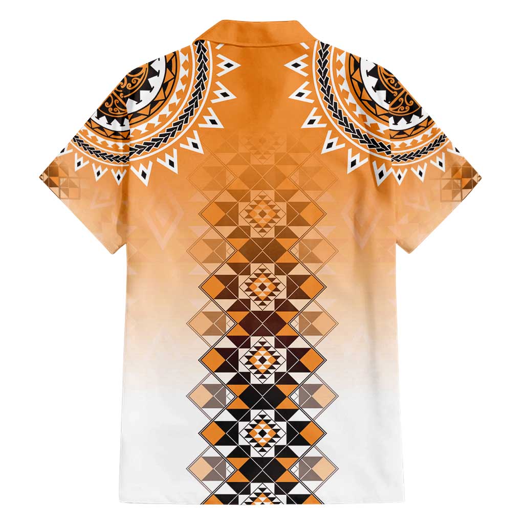 New Zealand Family Matching Off Shoulder Maxi Dress and Hawaiian Shirt Poutama Mix Orange Taniko Inspired Art LT05 - Polynesian Pride