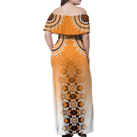 New Zealand Family Matching Off Shoulder Maxi Dress and Hawaiian Shirt Poutama Mix Orange Taniko Inspired Art LT05 - Polynesian Pride