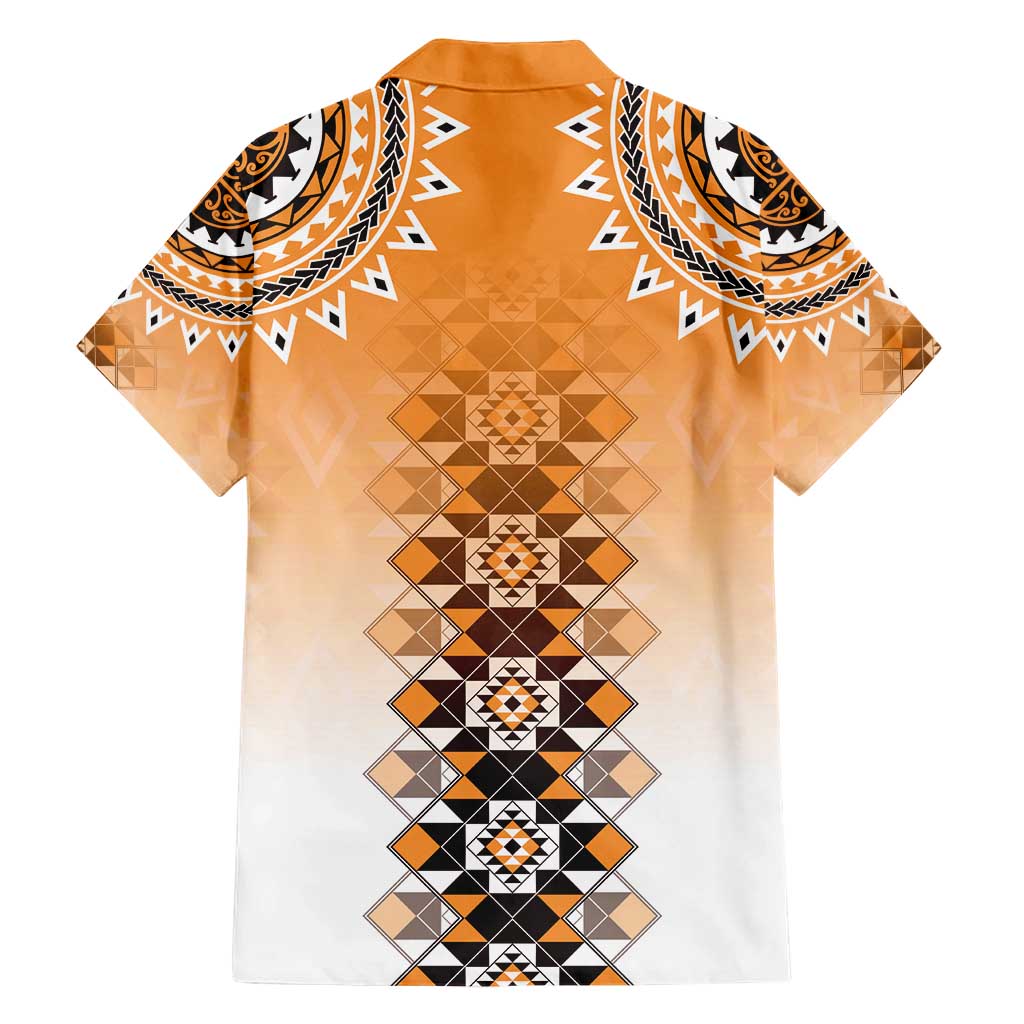 New Zealand Family Matching Short Sleeve Bodycon Dress and Hawaiian Shirt Poutama Mix Orange Taniko Inspired Art LT05 - Polynesian Pride