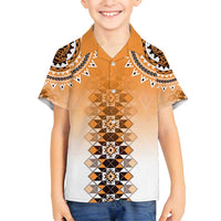 New Zealand Family Matching Tank Maxi Dress and Hawaiian Shirt Poutama Mix Orange Taniko Inspired Art LT05 Son's Shirt Orange - Polynesian Pride