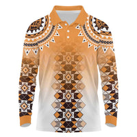 New Zealand Long Sleeve Polo Shirt Poutama Mix Orange Taniko Inspired Art LT05