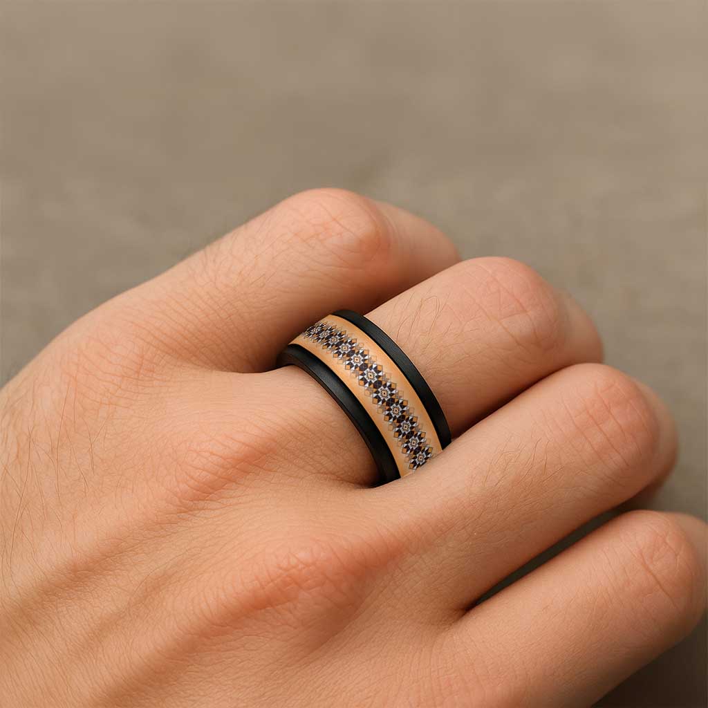 New Zealand Spinner Ring Poutama Mix Orange Taniko Inspired Art - Polynesian Pride