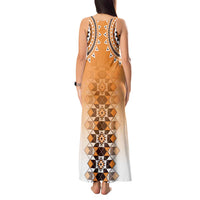 New Zealand Tank Maxi Dress Poutama Mix Orange Taniko Inspired Art LT05