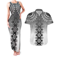 New Zealand Couples Matching Tank Maxi Dress and Hawaiian Shirt Poutama Mix Gray Taniko Inspired Art LT05 Gray - Polynesian Pride