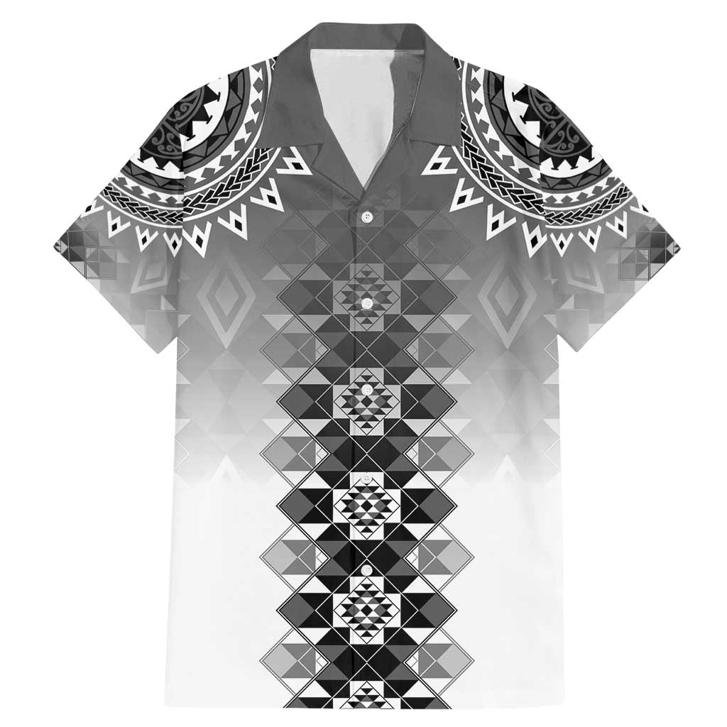 New Zealand Family Matching Mermaid Dress and Hawaiian Shirt Poutama Mix Gray Taniko Inspired Art LT05 Dad's Shirt - Short Sleeve Gray - Polynesian Pride