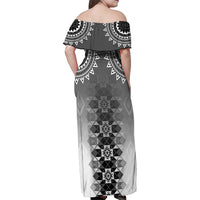New Zealand Family Matching Off Shoulder Maxi Dress and Hawaiian Shirt Poutama Mix Gray Taniko Inspired Art LT05 - Polynesian Pride