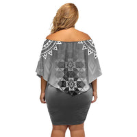 New Zealand Family Matching Off Shoulder Short Dress and Hawaiian Shirt Poutama Mix Gray Taniko Inspired Art LT05 - Polynesian Pride