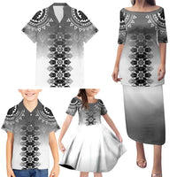 New Zealand Family Matching Puletasi and Hawaiian Shirt Poutama Mix Gray Taniko Inspired Art LT05 - Polynesian Pride