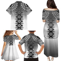 New Zealand Family Matching Puletasi and Hawaiian Shirt Poutama Mix Gray Taniko Inspired Art LT05 - Polynesian Pride