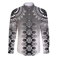New Zealand Family Matching Puletasi and Hawaiian Shirt Poutama Mix Gray Taniko Inspired Art LT05 Dad's Shirt - Long Sleeve Gray - Polynesian Pride
