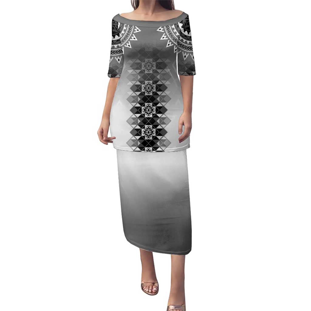 New Zealand Family Matching Puletasi and Hawaiian Shirt Poutama Mix Gray Taniko Inspired Art LT05 Mom's Dress Gray - Polynesian Pride
