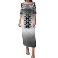 New Zealand Family Matching Puletasi and Hawaiian Shirt Poutama Mix Gray Taniko Inspired Art LT05 Mom's Dress Gray - Polynesian Pride