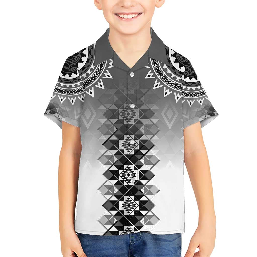 New Zealand Family Matching Short Sleeve Bodycon Dress and Hawaiian Shirt Poutama Mix Gray Taniko Inspired Art LT05 Son's Shirt Gray - Polynesian Pride