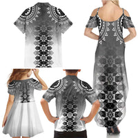 New Zealand Family Matching Summer Maxi Dress and Hawaiian Shirt Poutama Mix Gray Taniko Inspired Art LT05 - Polynesian Pride