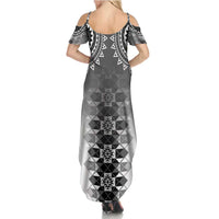 New Zealand Family Matching Summer Maxi Dress and Hawaiian Shirt Poutama Mix Gray Taniko Inspired Art LT05 - Polynesian Pride