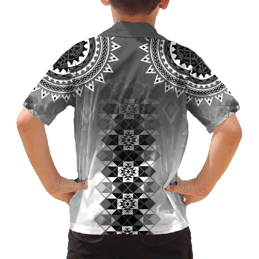 New Zealand Family Matching Tank Maxi Dress and Hawaiian Shirt Poutama Mix Gray Taniko Inspired Art LT05 - Polynesian Pride