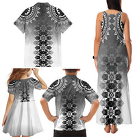 New Zealand Family Matching Tank Maxi Dress and Hawaiian Shirt Poutama Mix Gray Taniko Inspired Art LT05 - Polynesian Pride