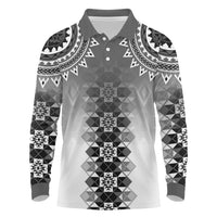 New Zealand Long Sleeve Polo Shirt Poutama Mix Gray Taniko Inspired Art LT05
