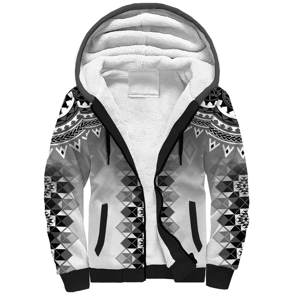 New Zealand Sherpa Hoodie Poutama Mix Gray Taniko Inspired Art LT05