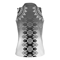 New Zealand Women Sleeveless Polo Shirt Poutama Mix Gray Taniko Inspired Art LT05