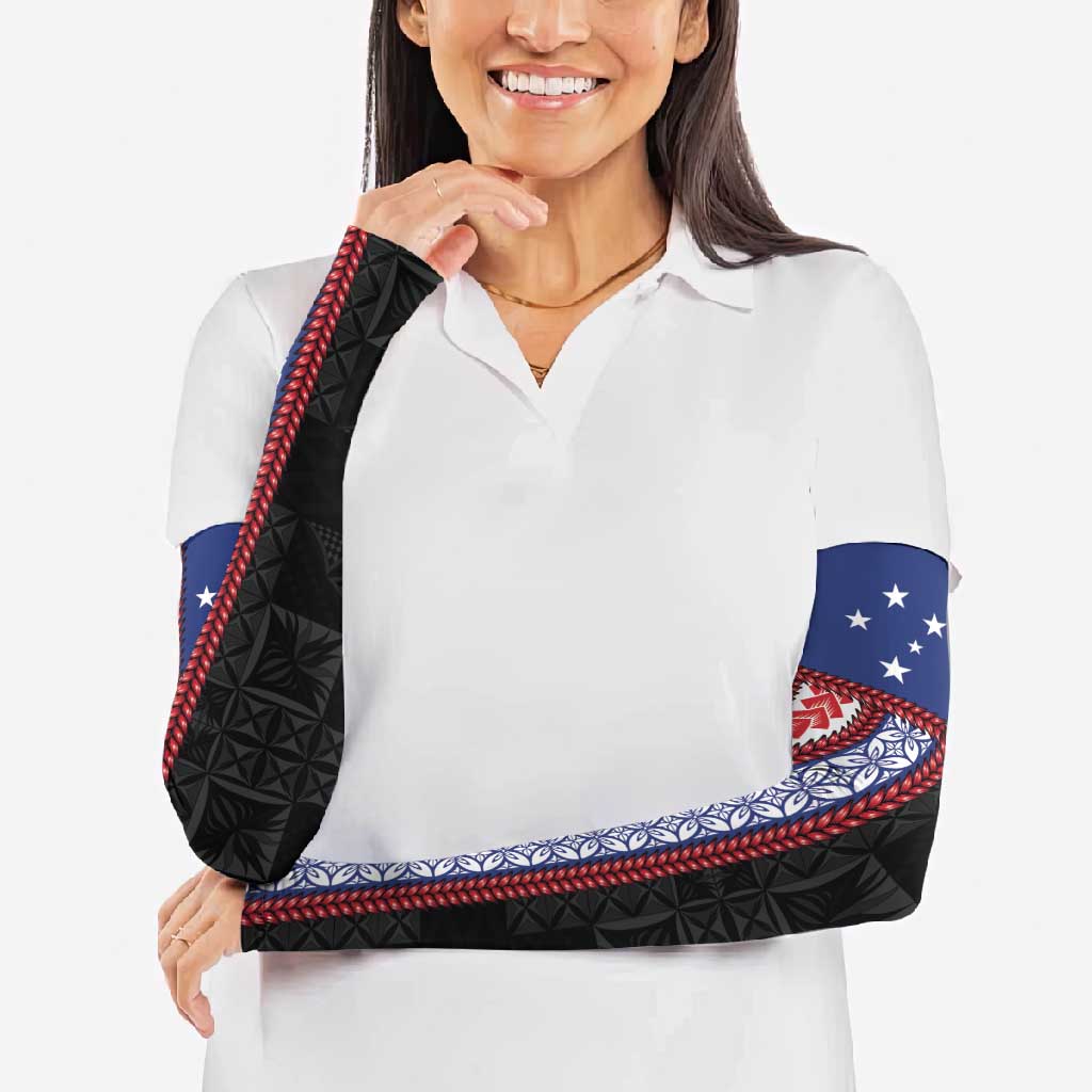 Samoa Flag Arm Sleeves Ula Fala With Samoan Siapo - Polynesian Pride