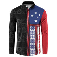 Samoa Flag Button Sweatshirt Ula Fala With Samoan Siapo - Polynesian Pride