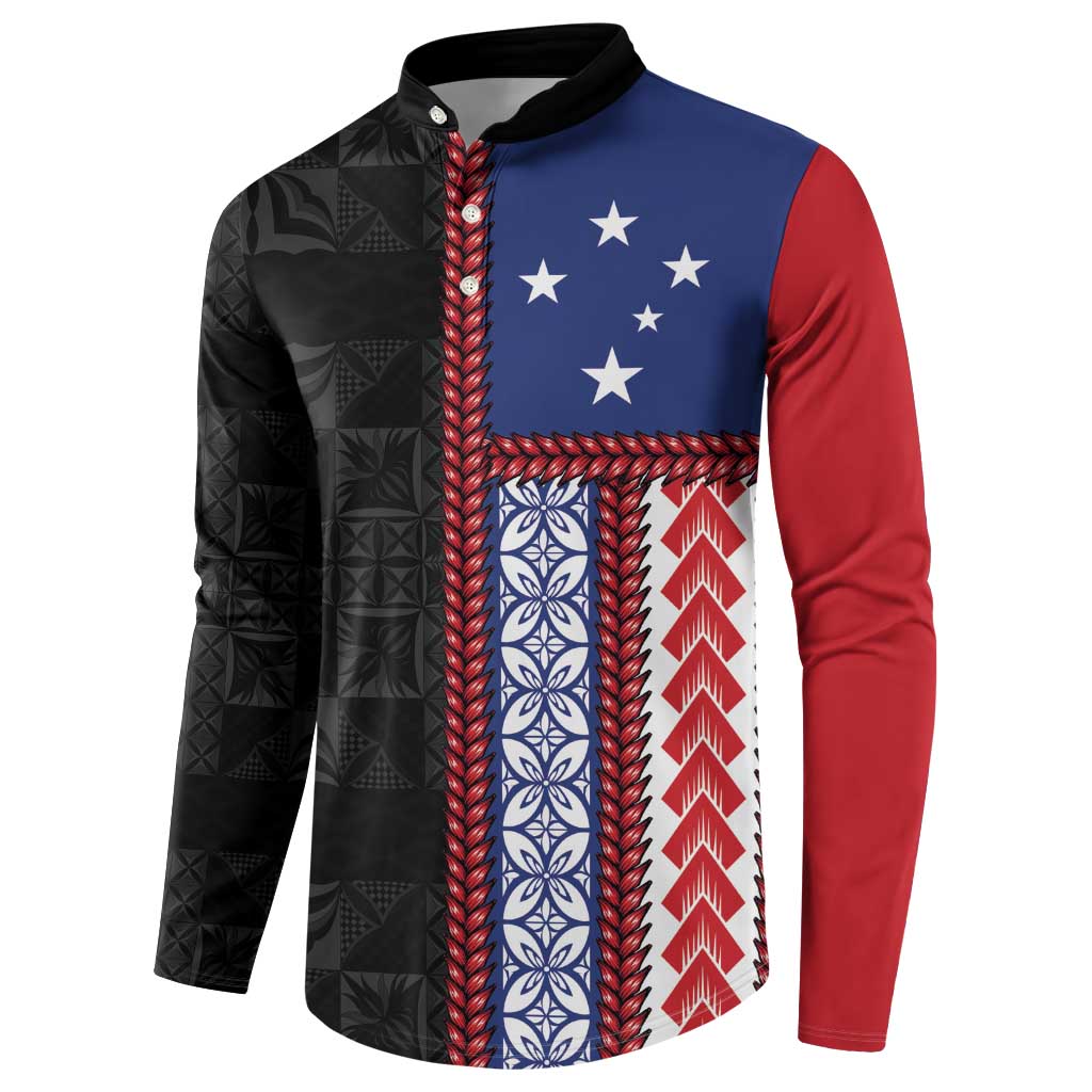 Samoa Flag Button Sweatshirt Ula Fala With Samoan Siapo - Polynesian Pride