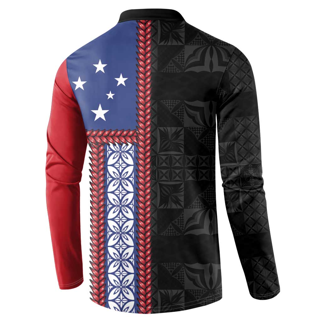 Samoa Flag Button Sweatshirt Ula Fala With Samoan Siapo - Polynesian Pride