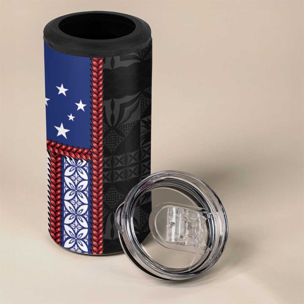 Samoa Flag 4 in 1 Can Cooler Tumbler Ula Fala With Samoan Siapo - Polynesian Pride