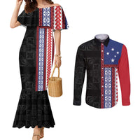 Samoa Flag Couples Matching Mermaid Dress and Long Sleeve Button Shirt Ula Fala With Samoan Siapo - Polynesian Pride