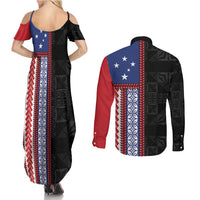 Samoa Flag Couples Matching Summer Maxi Dress and Long Sleeve Button Shirt Ula Fala With Samoan Siapo - Polynesian Pride