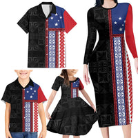 Samoa Flag Family Matching Long Sleeve Bodycon Dress and Hawaiian Shirt Ula Fala With Samoan Siapo LT05 - Polynesian Pride