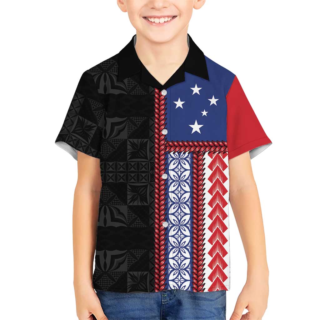 Samoa Flag Family Matching Off Shoulder Maxi Dress and Hawaiian Shirt Ula Fala With Samoan Siapo - Polynesian Pride
