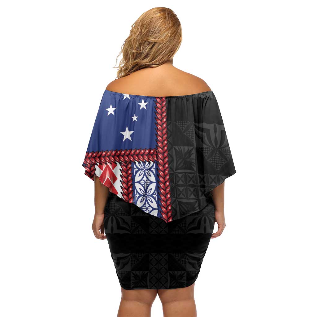 Samoa Flag Family Matching Off Shoulder Short Dress and Hawaiian Shirt Ula Fala With Samoan Siapo - Polynesian Pride