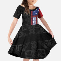 Samoa Flag Family Matching Short Sleeve Bodycon Dress and Hawaiian Shirt Ula Fala With Samoan Siapo LT05 Daughter's Dress Black - Polynesian Pride