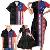 Samoa Flag Family Matching Short Sleeve Bodycon Dress and Hawaiian Shirt Ula Fala With Samoan Siapo LT05 - Polynesian Pride
