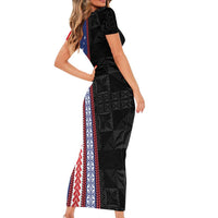 Samoa Flag Family Matching Short Sleeve Bodycon Dress and Hawaiian Shirt Ula Fala With Samoan Siapo LT05 - Polynesian Pride